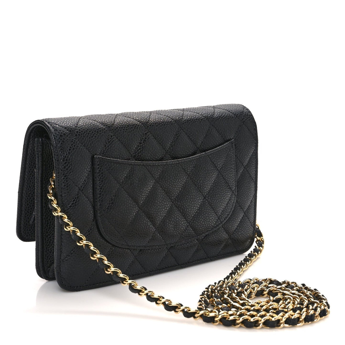 Amelia Caviar Quilted Wallet On Chain WOC Black