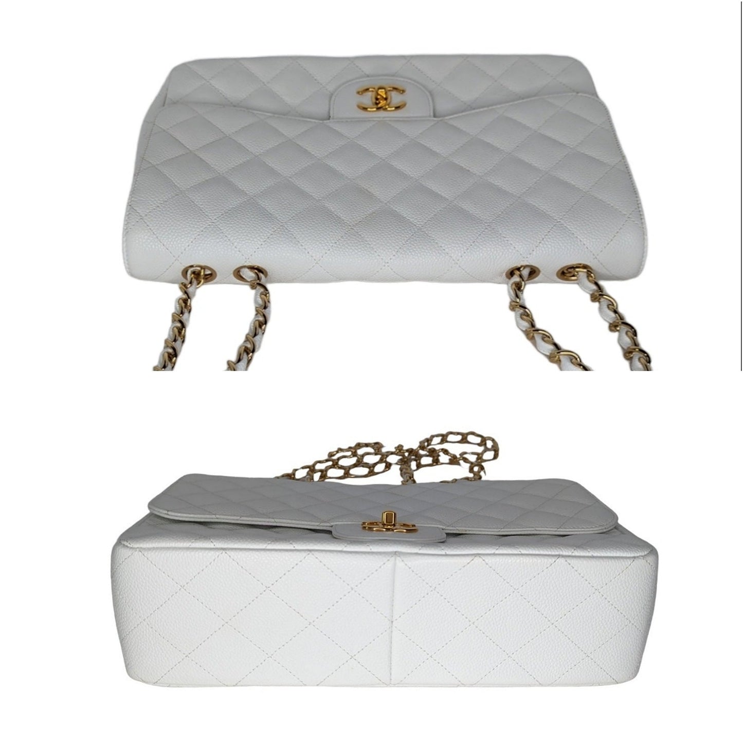 Chanel bag   Classic Quilted Caviar Single White Jumbo Flap