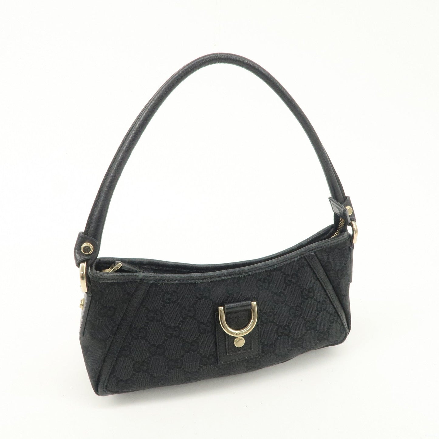 GUCCI Abbey GG Canvas Leather One Shoulder Bag Black Gold Hardware 130939  d