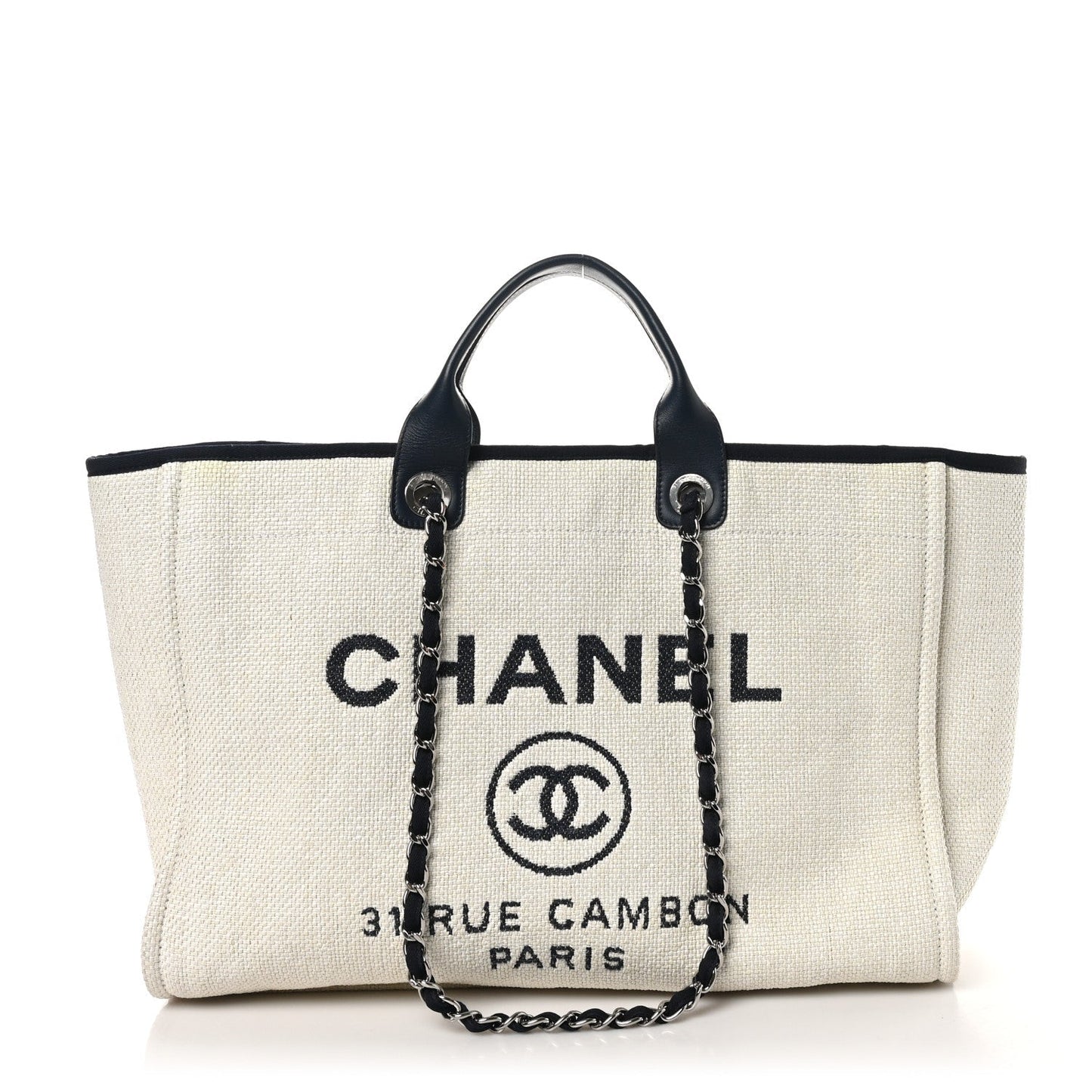 Amelia Woven Straw Raffia Extra Large Deauville Tote White Navy