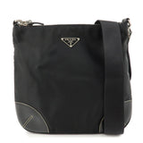 PRADA Triangle Logo Leather Nylon Shoulder Bag Crossbody Bag Black  d