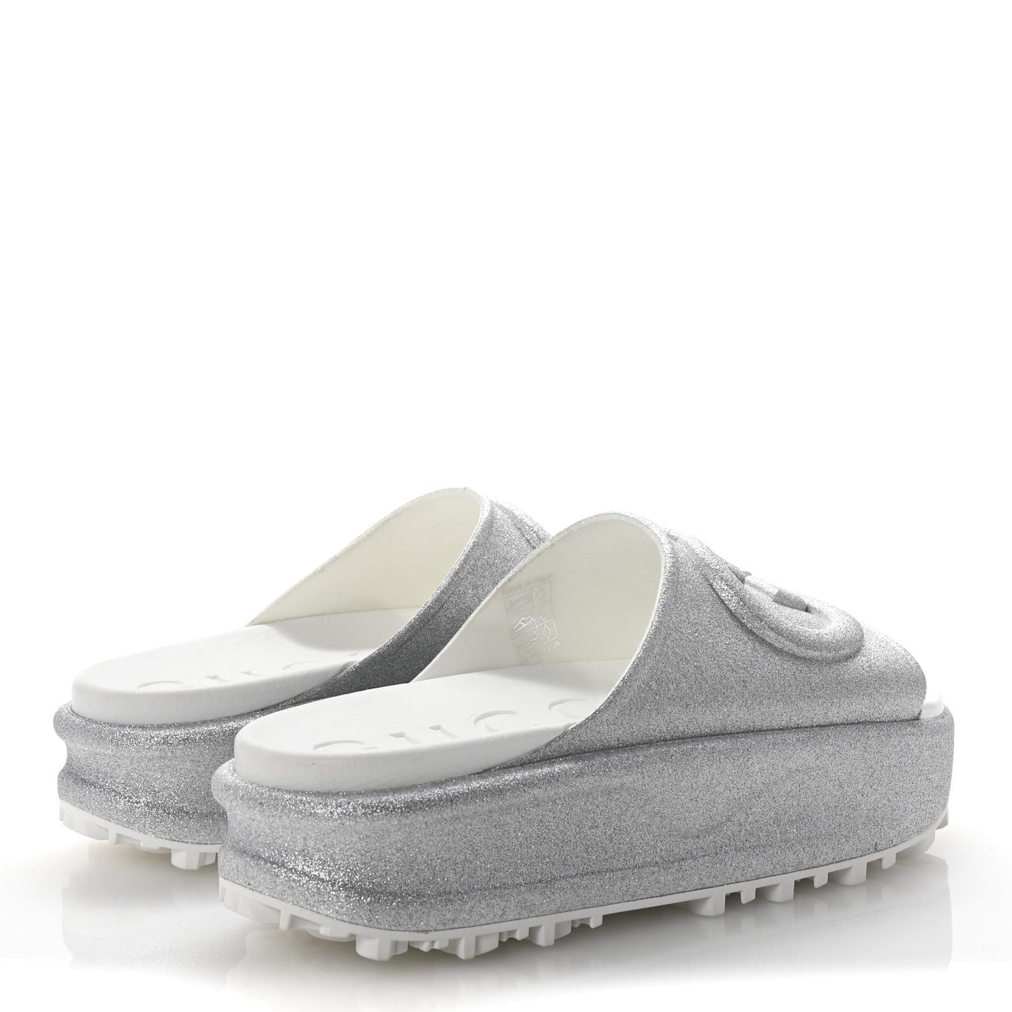 Amelia Glitter Rubber Womens InterLocking G Platform 42mm Slide Sandals 37 Silver