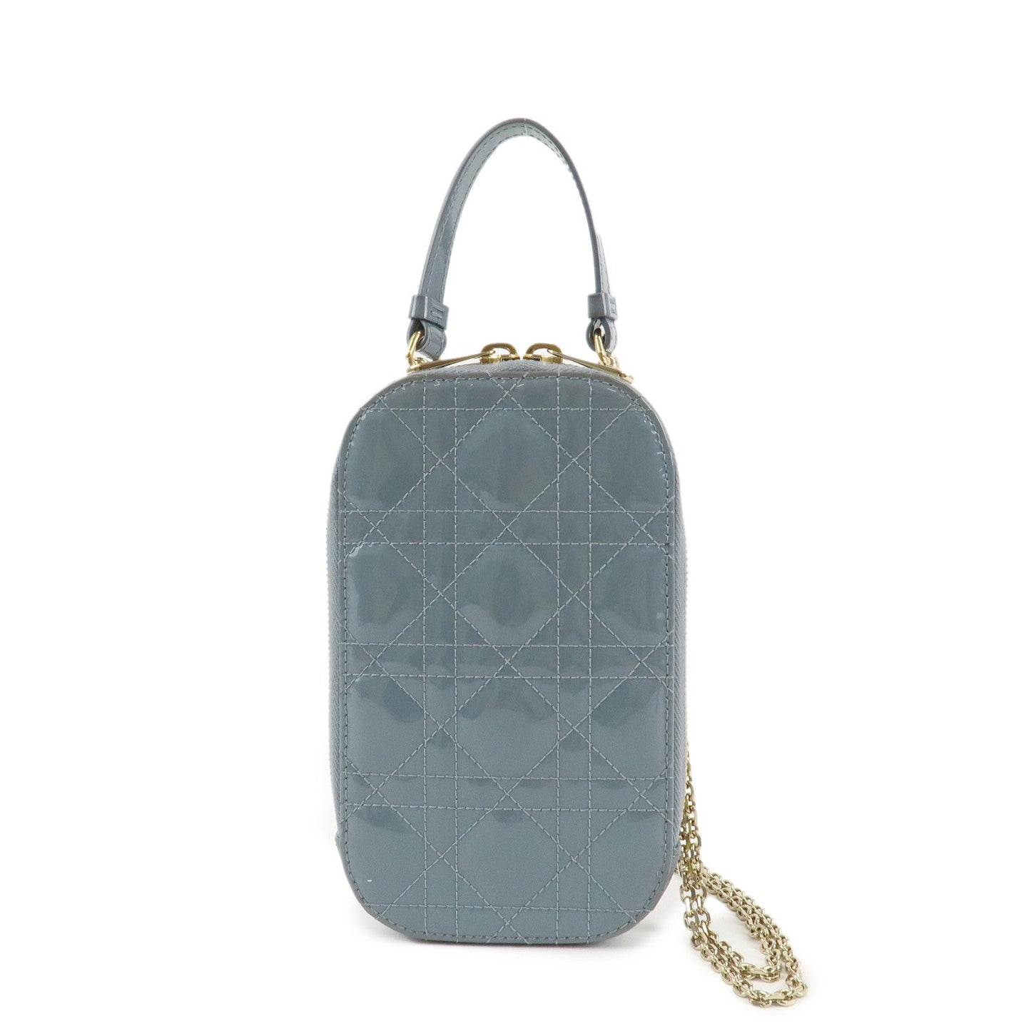 Christian Dior Lady Dior Cannage Patent Leather Phone Holder Light Blue  d