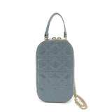 Christian Dior Lady Dior Cannage Patent Leather Phone Holder Light Blue  d