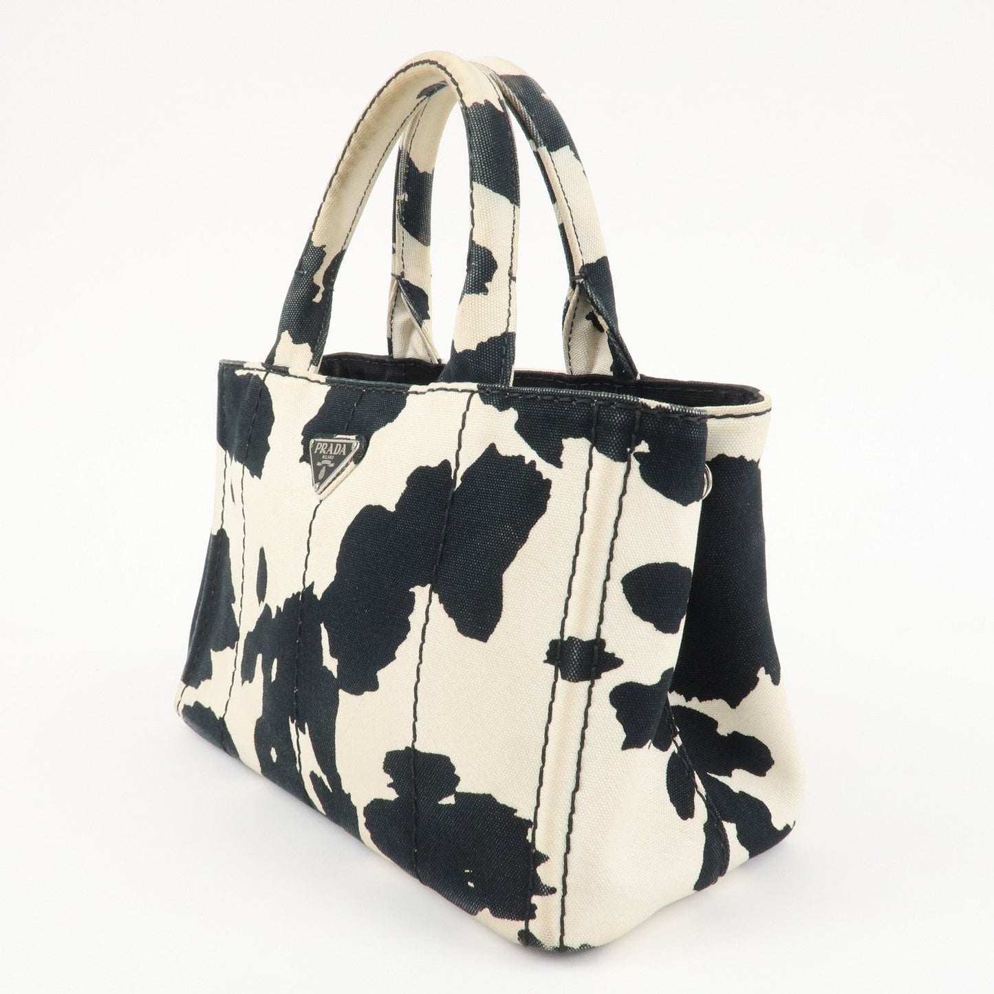 PRADA Logo Canapa Mini Canvas 2Way Bag Hand Bag Black White B2439G  d