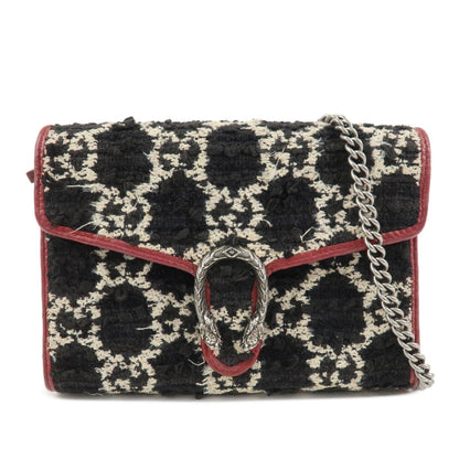 GUCCI Dionysus Tweed Leather Chain Shoulder Bag Black Ivory 401231
