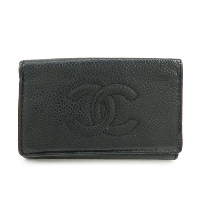 CHANEL COCO Mark Caviarskin 6Rings Key Case Key Holder Black A13502