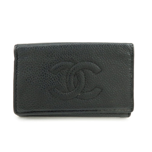 CHANEL COCO Mark Caviarskin 6Rings Key Case Key Holder Black A13502