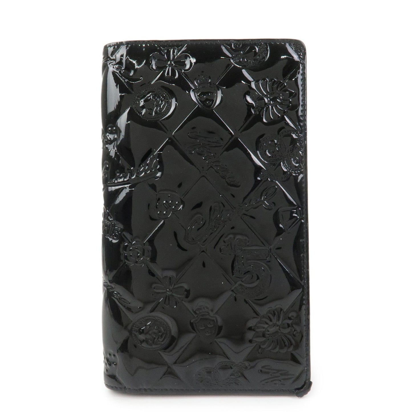 CHANEL Icon Line Patent Leather Bi-fold Long Wallet Black A37151