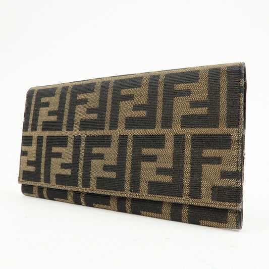 FENDI Zucca Canvas Bi-fold Long Wallet Black Brown 8M0009