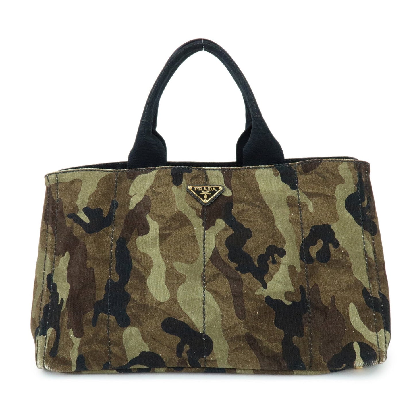 PRADA Triangle Logo Canapa Tote Bag Hand Bag Brown Khaki BN2020