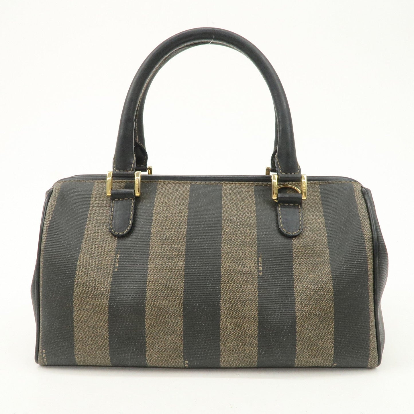 FENDI Pequin PVC Canvas Hand Bag Boston Bag Black Brown  d