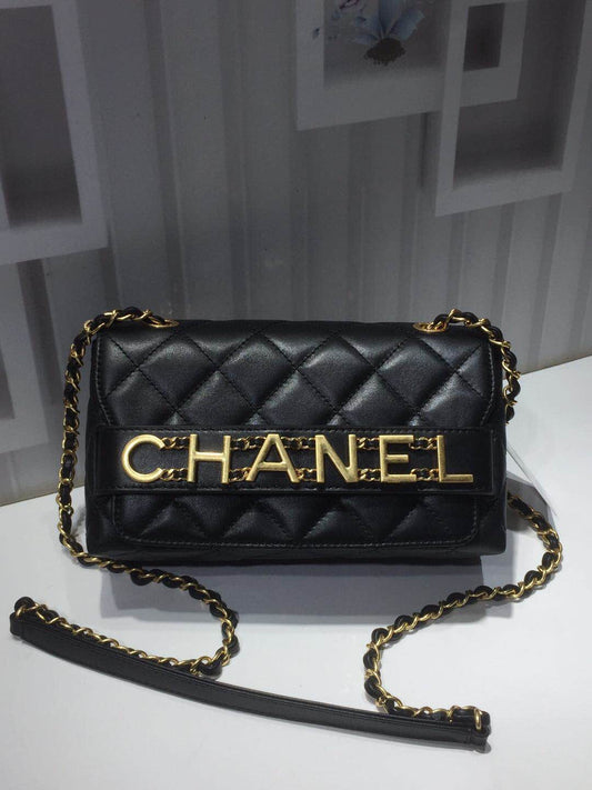 CHL - Front Logo Small Flap Bag Gold Hardware Black For Women Handbags, Shoulder Bags 8.2in/21cmAS1490