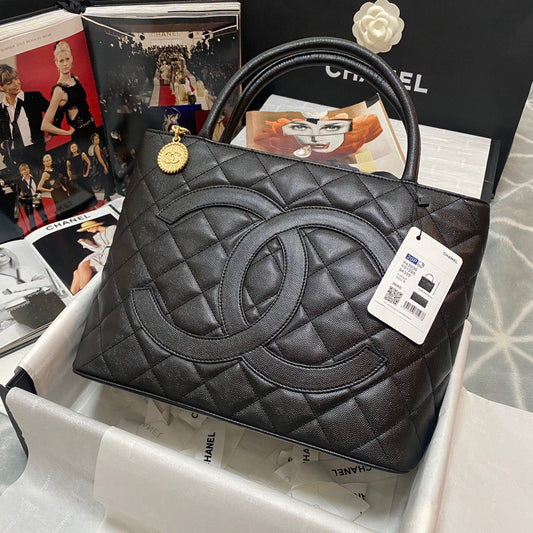 CHL - Medallion Tote Gold Hardware Caviar Black For Women Handbags, Shoulder Bags 15.6in/32cm