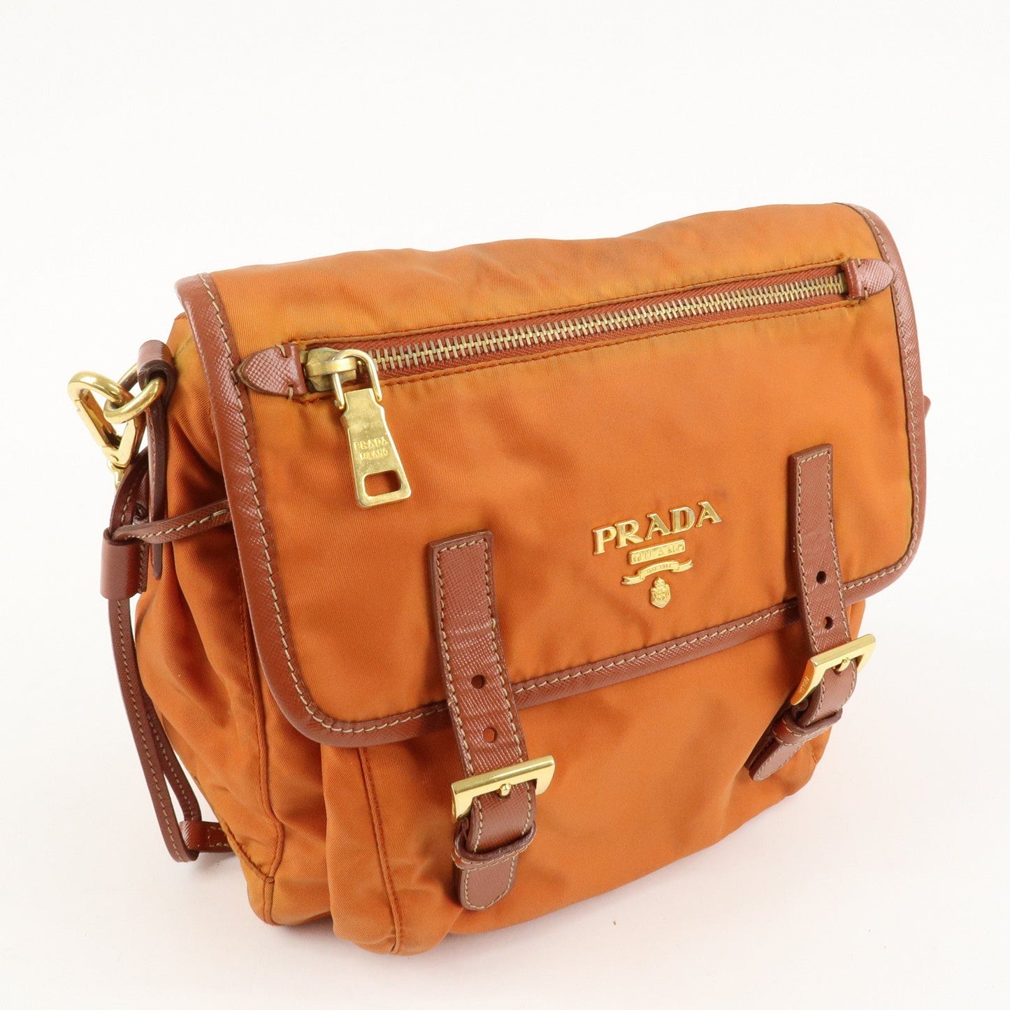 PRADA Logo Nylon Leather Shoulder Bag Crossbody Bag Orange BT0692  d