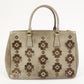 PRADA Patent Leather Flower Galleria 2Way Tote Bag Greige BB2274F
