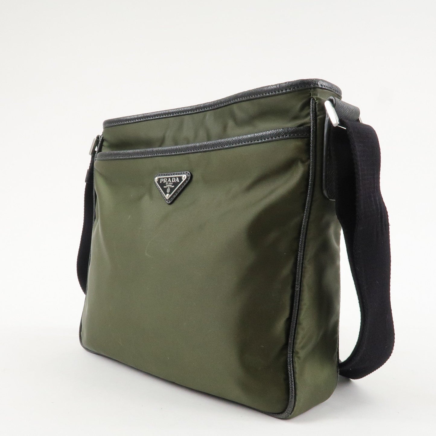 PRADA Triangle Logo TESSUTO+SAFFIAN Leather Nylon Shoulder Bag 2VH797  d