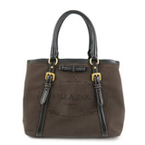 PRADA Jacquard Leather 2Way Bag Tote Bag Hand Bag Brown BN1841