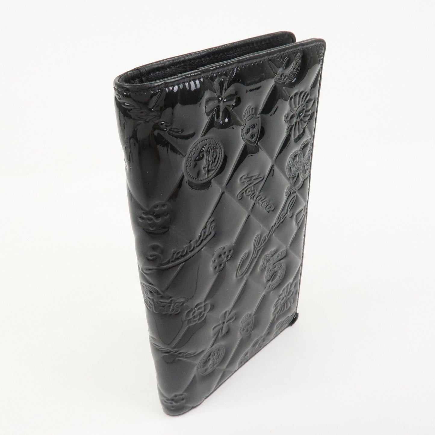 CHANEL Icon Line Patent Leather Bi-fold Long Wallet Black A37151