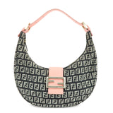FENDI Zucchino Canvas Leather Shoulder Bag Black Pink 8BR020