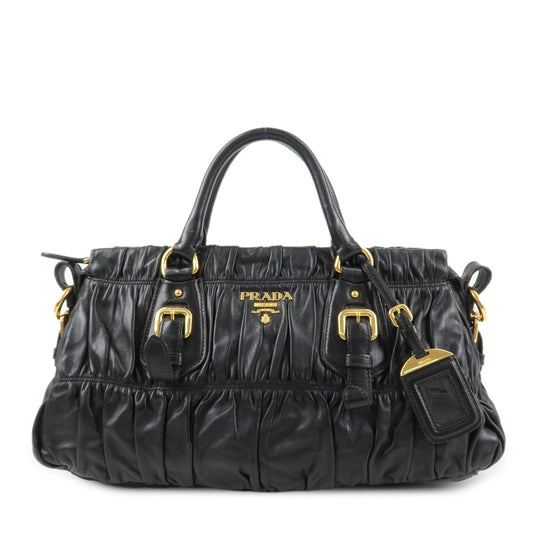 PRADA Logo Leather 2WAY Tote Bag Hand Bag Black Gold HDW B11091  d