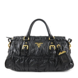 PRADA Logo Leather 2WAY Tote Bag Hand Bag Black Gold HDW B11091  d