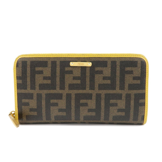 FENDI Zucca PVC Leather Round Zippy Long Wallet Brown Yellow 8M0299  d