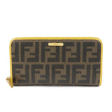 FENDI Zucca PVC Leather Round Zippy Long Wallet Brown Yellow 8M0299  d