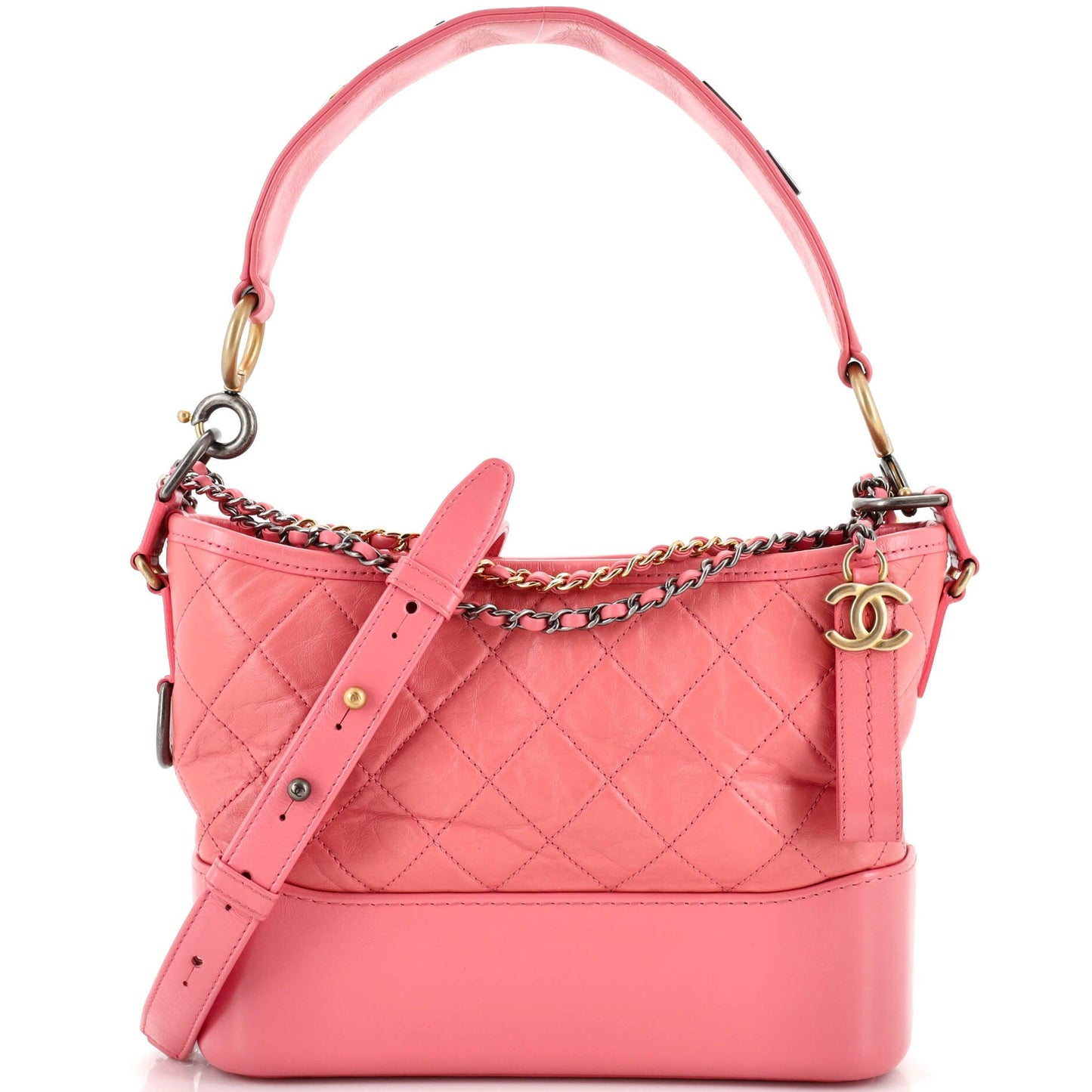 CHANEL Gabrielle Hobo with Logo Handle Quilted Aged Calfskin Medium