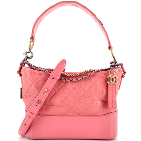 CHANEL Gabrielle Hobo with Logo Handle Quilted Aged Calfskin Medium
