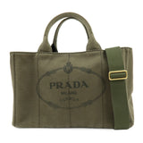 PRADA Logo Canapa Canvas Tote Bag Hand Bag Khaki 1BG642