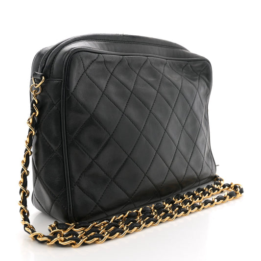 Amelia Lambskin Quilted Tassel Camera Case Black