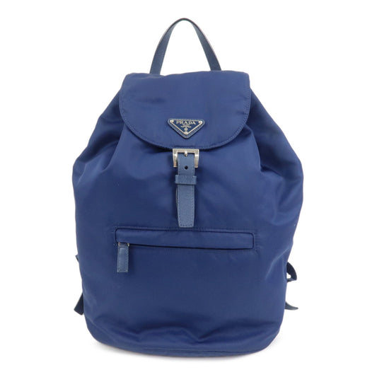 PRADA Triangle Logo Nylon Saffiano Leather Backpack Navy BZ0032