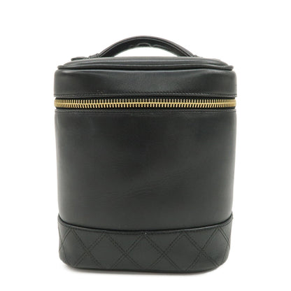 CHANEL Bicolore Lamb Skin Vanity Bag Hand Bag Black A01619