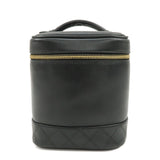 CHANEL Bicolore Lamb Skin Vanity Bag Hand Bag Black A01619