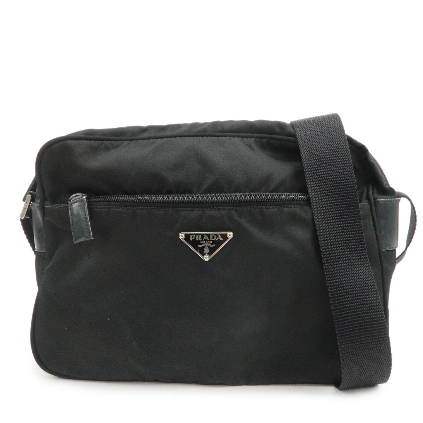 PRADA Triangle Logo Nylon Shoulder Bag Crossbody Bag Black BT0166