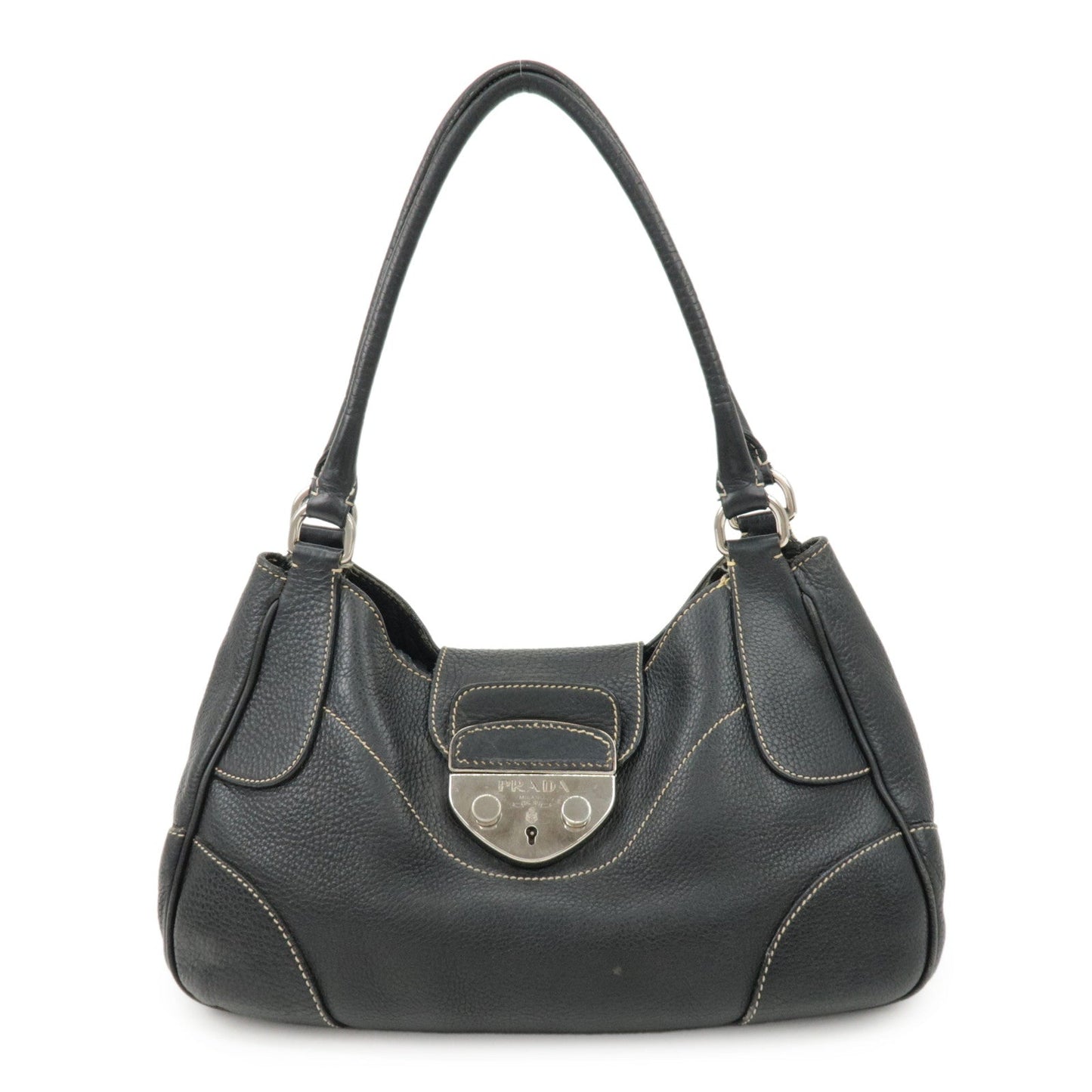 PRADA Logo Leather Shoulder Bag Hand Bag Black BR3593  d