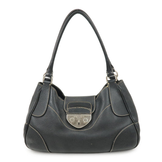 PRADA Logo Leather Shoulder Bag Hand Bag Black BR3593  d
