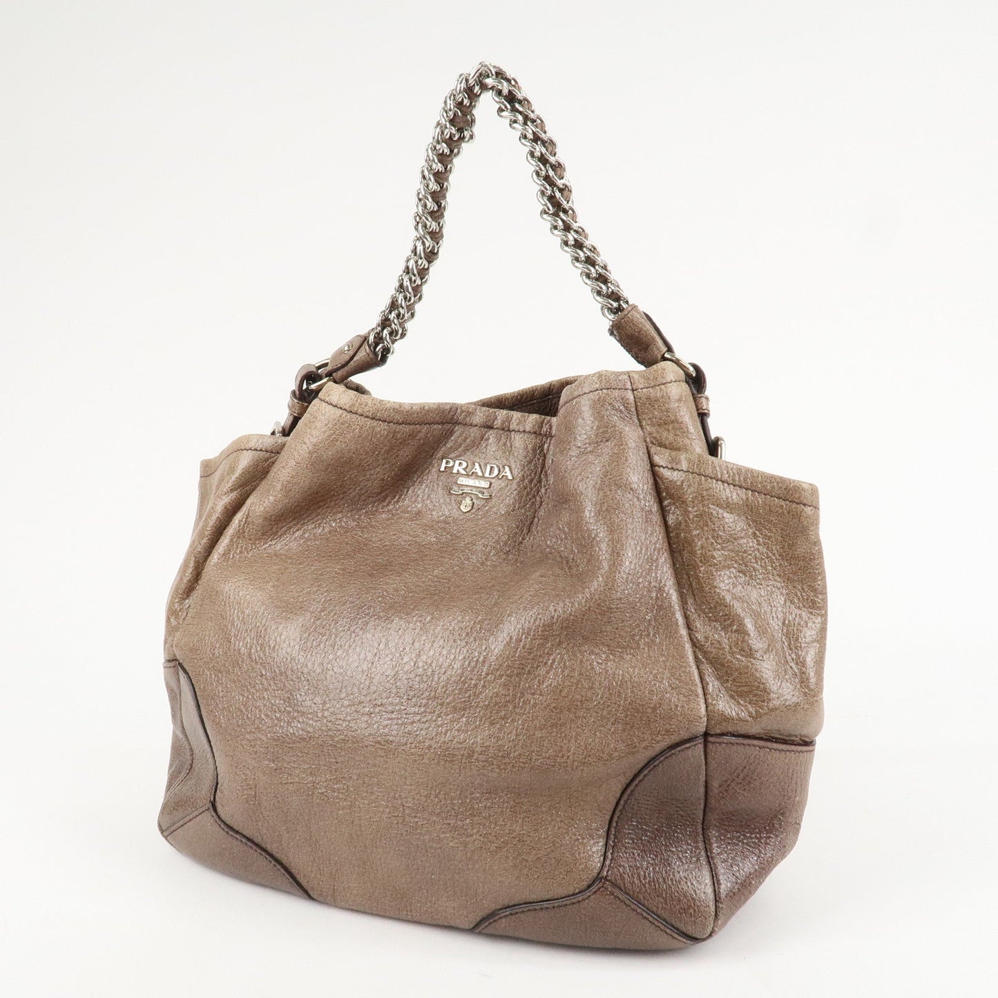 PRADA Logo Leather Shoulder Bag Hand Bag Brown  d