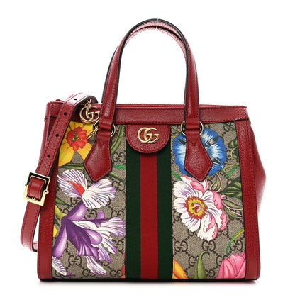 Amelia GG Supreme Monogram Flora Web Small Ophidia Tote Bag Red