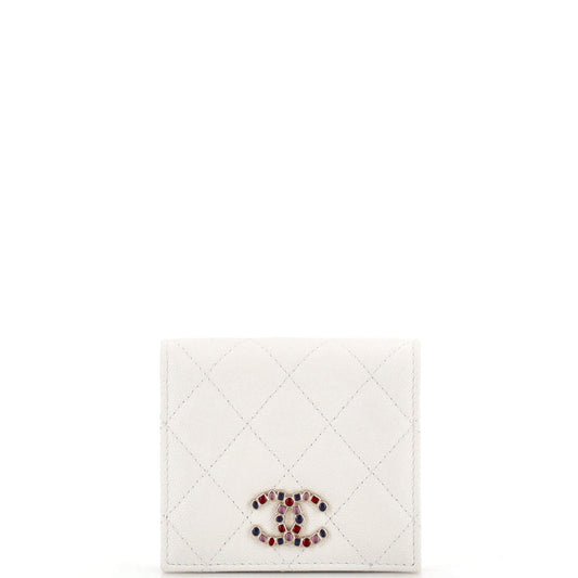 CHANEL Crystal CC Bifold Wallet Quilted Caviar Compact