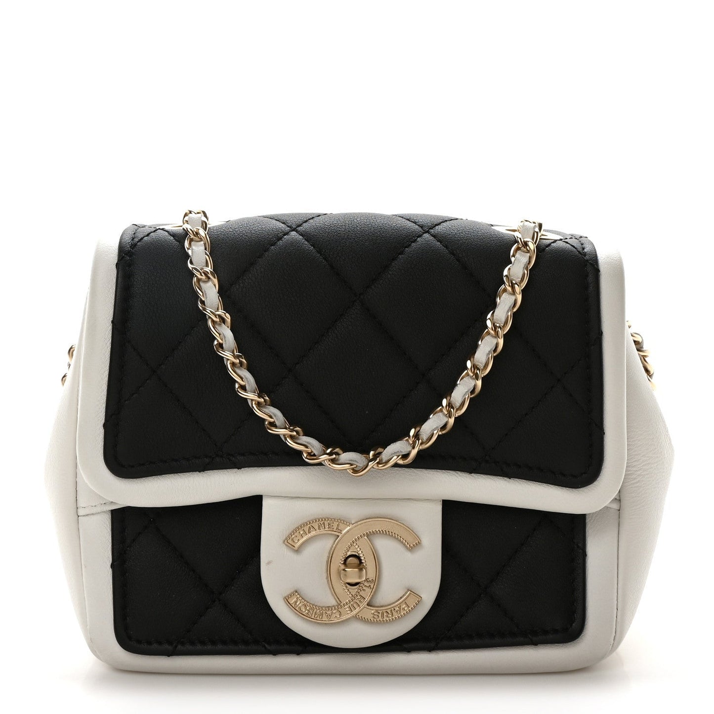 Amelia Lambskin Quilted Graphic Mini Flap Bag Black White