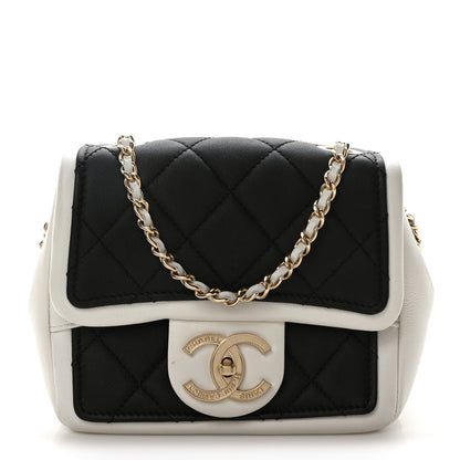 Amelia Lambskin Quilted Graphic Mini Flap Bag Black White