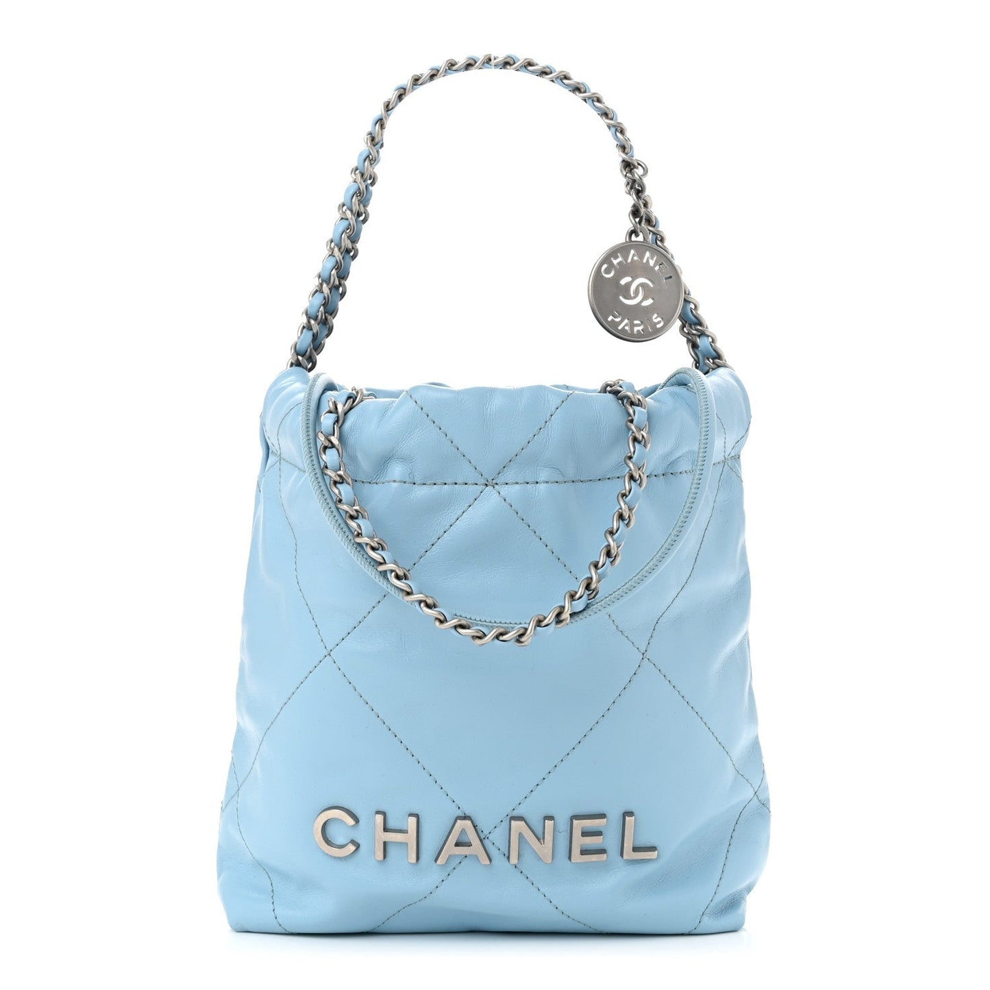 Amelia Shiny Calfskin Quilted Mini 22 Light Blue
