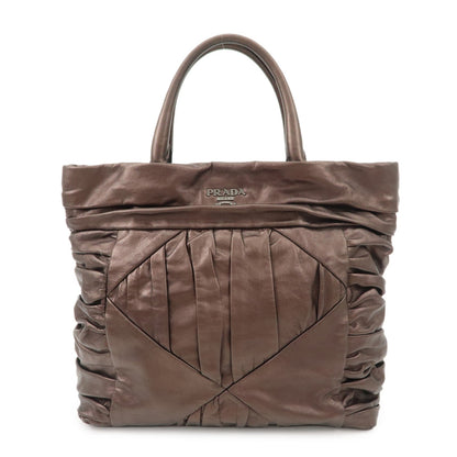 Prada Gathered Leather Tote Bag Hand Bag Bronze Silver HDW BN1719  d