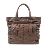 Prada Gathered Leather Tote Bag Hand Bag Bronze Silver HDW BN1719  d