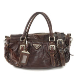 PRADA Triangle Logo Leather 2Way Bag Hand Bag Dark Brown BN1279  d