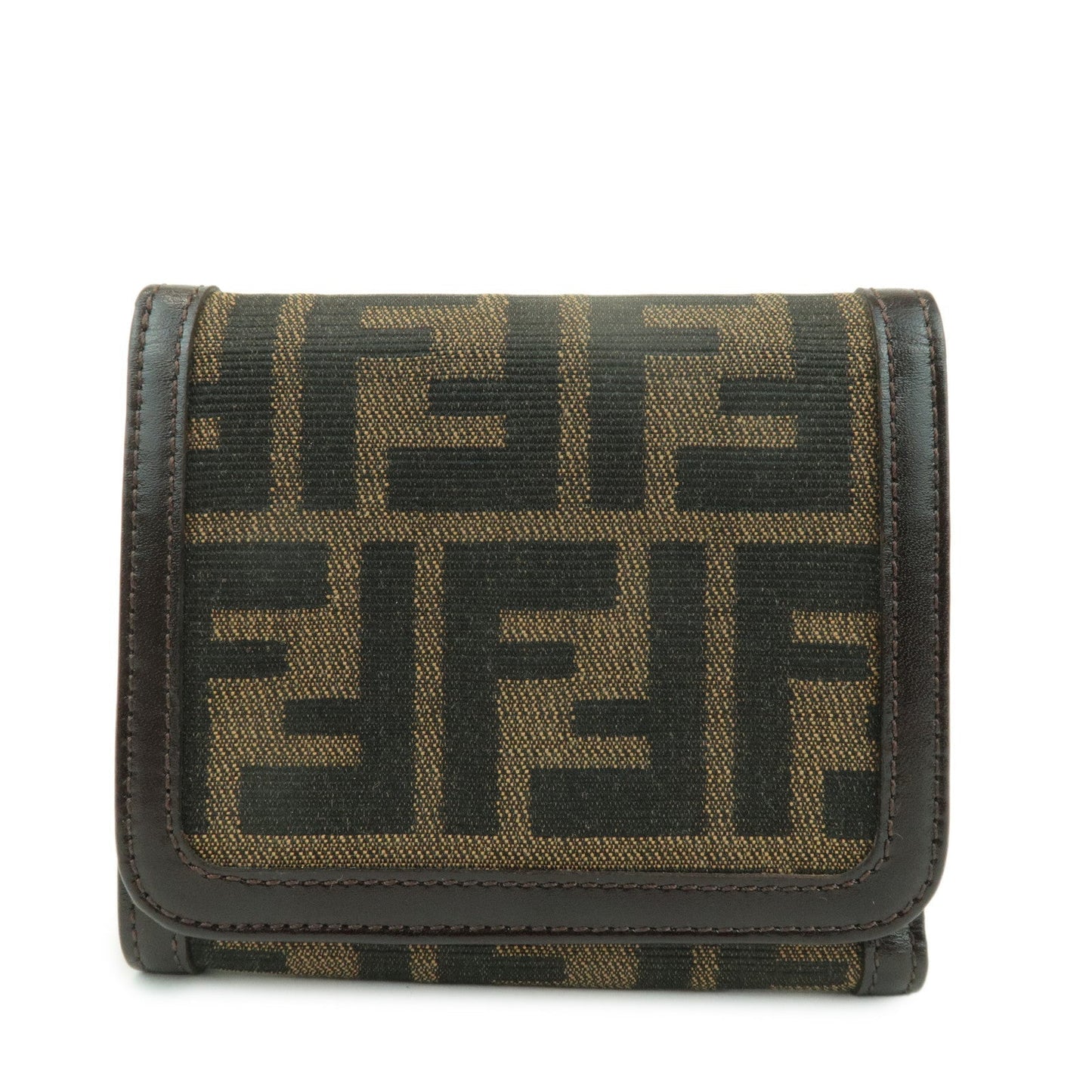 FENDI Zucca Leather Canvas Tri-fold Wallet Black Brown 30794  d