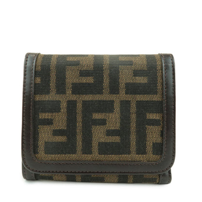 FENDI Zucca Leather Canvas Tri-fold Wallet Black Brown 30794  d