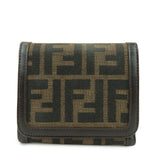 FENDI Zucca Leather Canvas Tri-fold Wallet Black Brown 30794  d